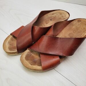 El Naturalista Brown Leather Cross Strap Wedge Sandals 8 Spain Earthcore Boho